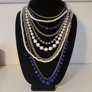 Pearl, Navy, Gold layered necklace
